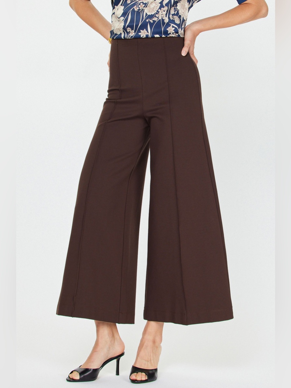 Current/Air Brown High-Waist Wide-Leg Crop Pants